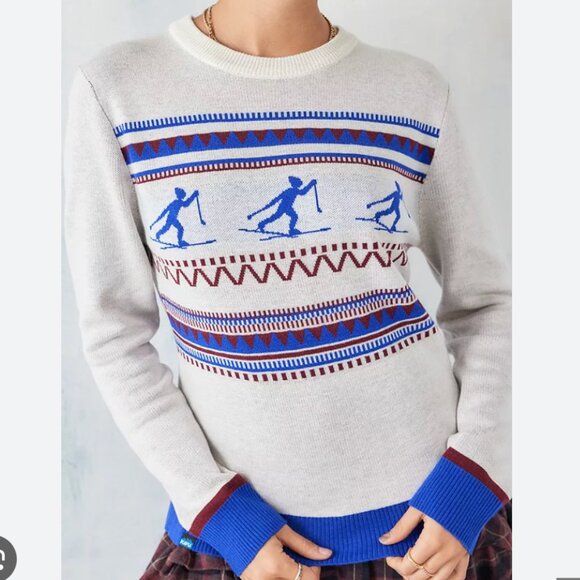 KAVU UO Hillrose Apres Ski Blue Mountain Crew Neck Knit Cabin Sweater | XS - Picture 1 of 12